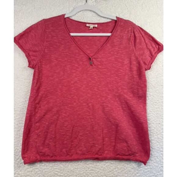 Eileen Fisher Shirt Womens Medium Short Sleeve V Neck‎ Button Lightweight Top - Picture 1 of 6